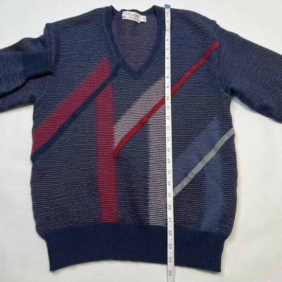 Vintage St Croix Sweater Mens Large Blue Red Wool V Neck Abstract Geometric 90s - Picture 6 of 8